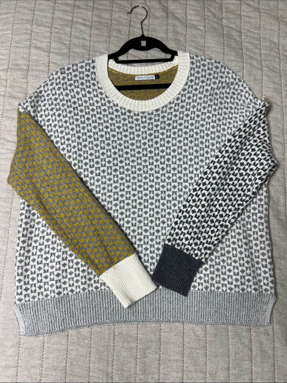 Zadig & Voltaire Women’s Crewneck Sweater in White, Gray & Mustard